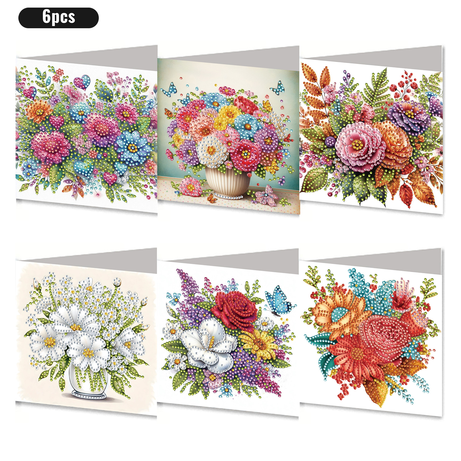 6Pcs DIY Diamond Painting Greeting Card - Flowers