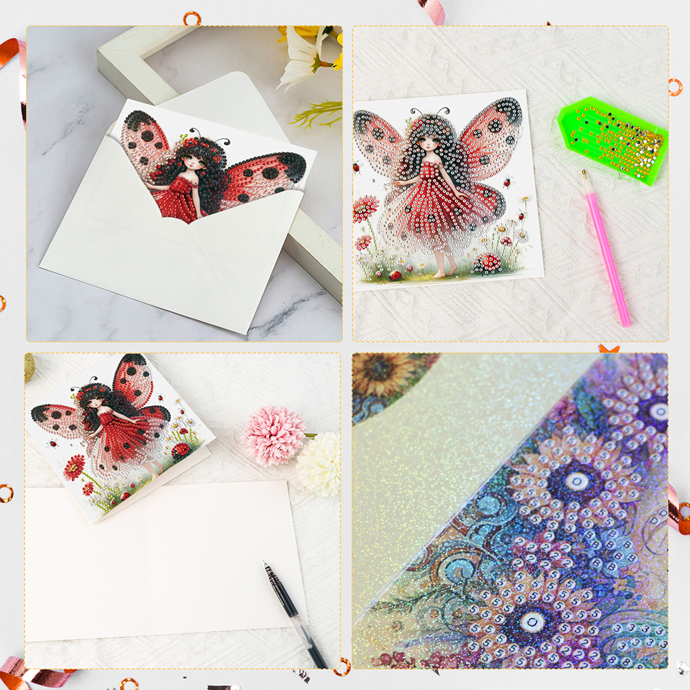 6Pcs DIY Diamond Painting Birthday Greeting Card - Elf Girl
