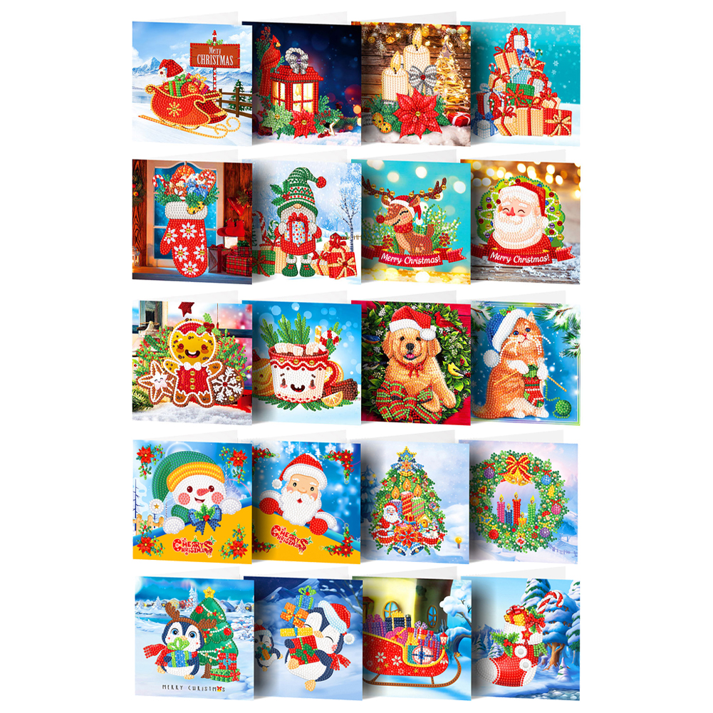 20pcs DIY Diamond Painting Greeting Card - Merry Christmas