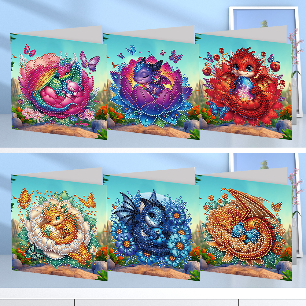 6Pcs DIY Diamond Painting Greeting Card - Bud Dragon