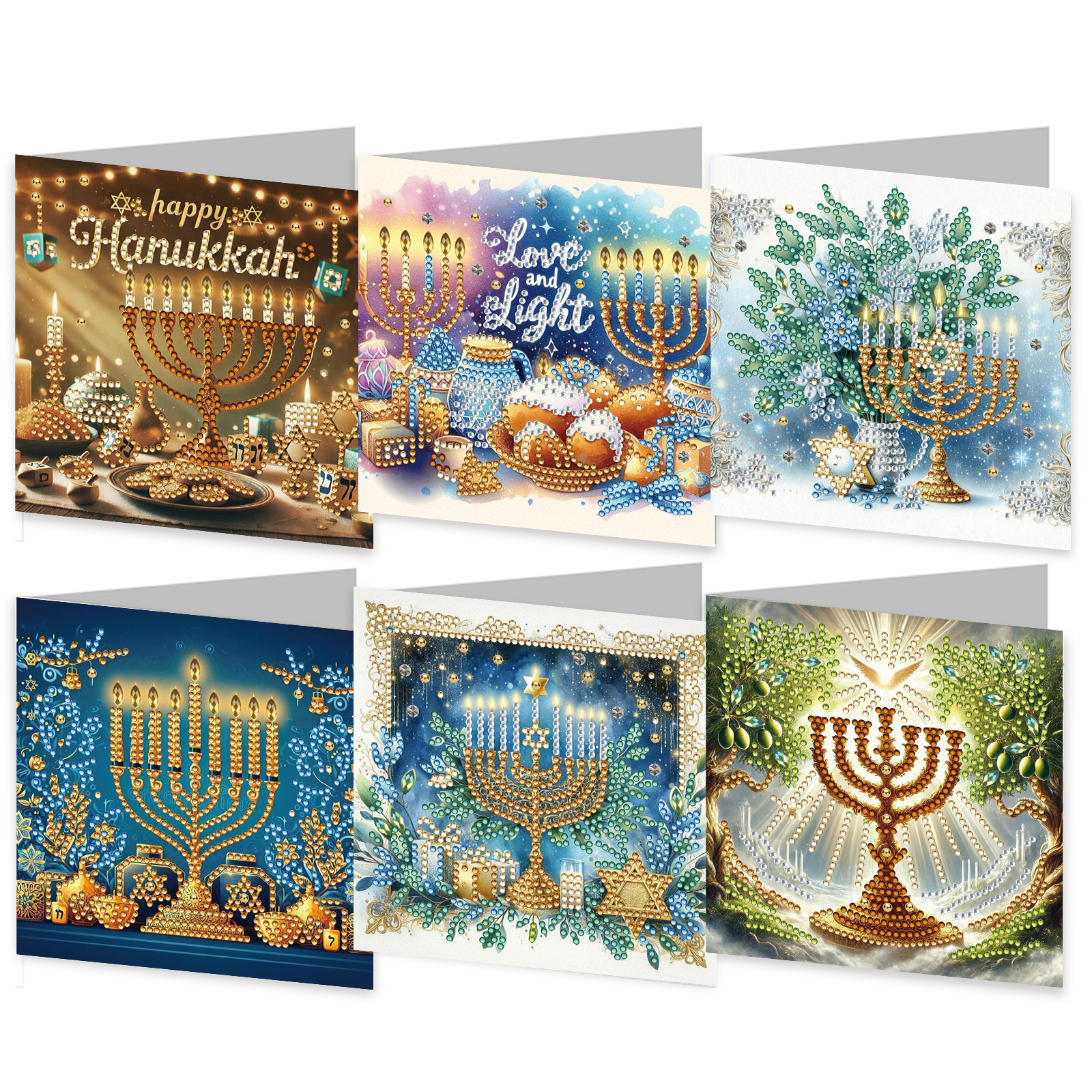 6Pcs DIY Diamond Painting Greeting Card - Hanukkah