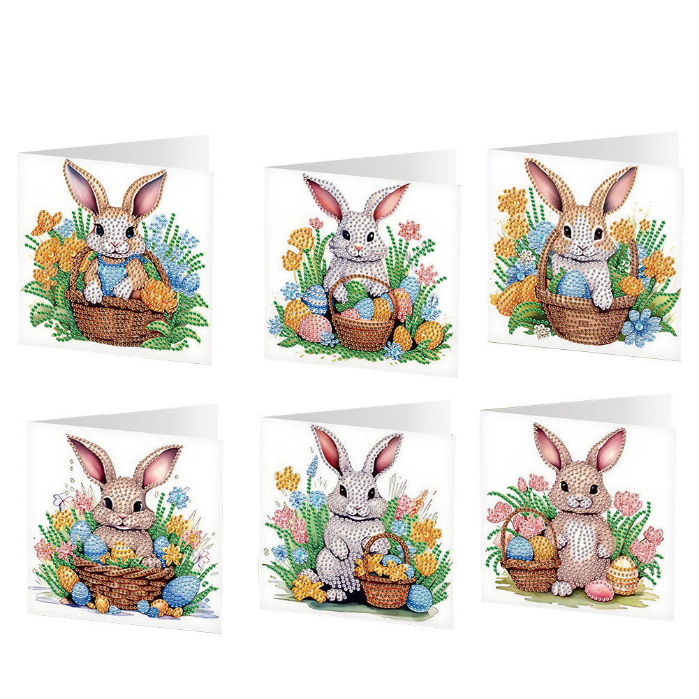 6Pcs DIY Diamond Painting Greeting Card - Easter Bunny