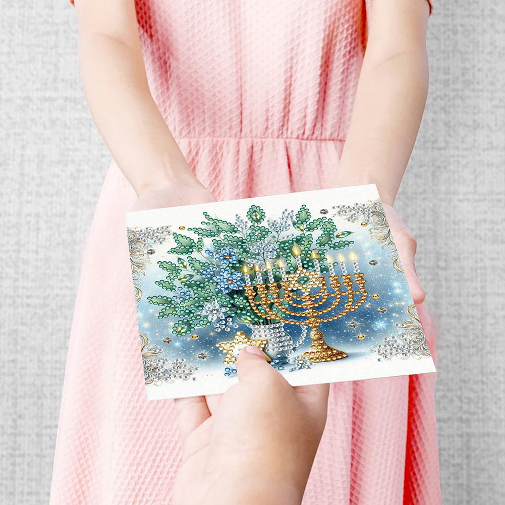 6Pcs DIY Diamond Painting Greeting Card - Hanukkah
