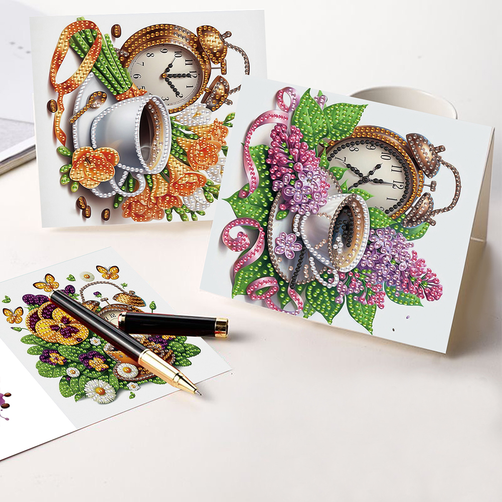 6Pcs DIY Diamond Painting Birthday Greeting Card - Coffee Afternoon Tea