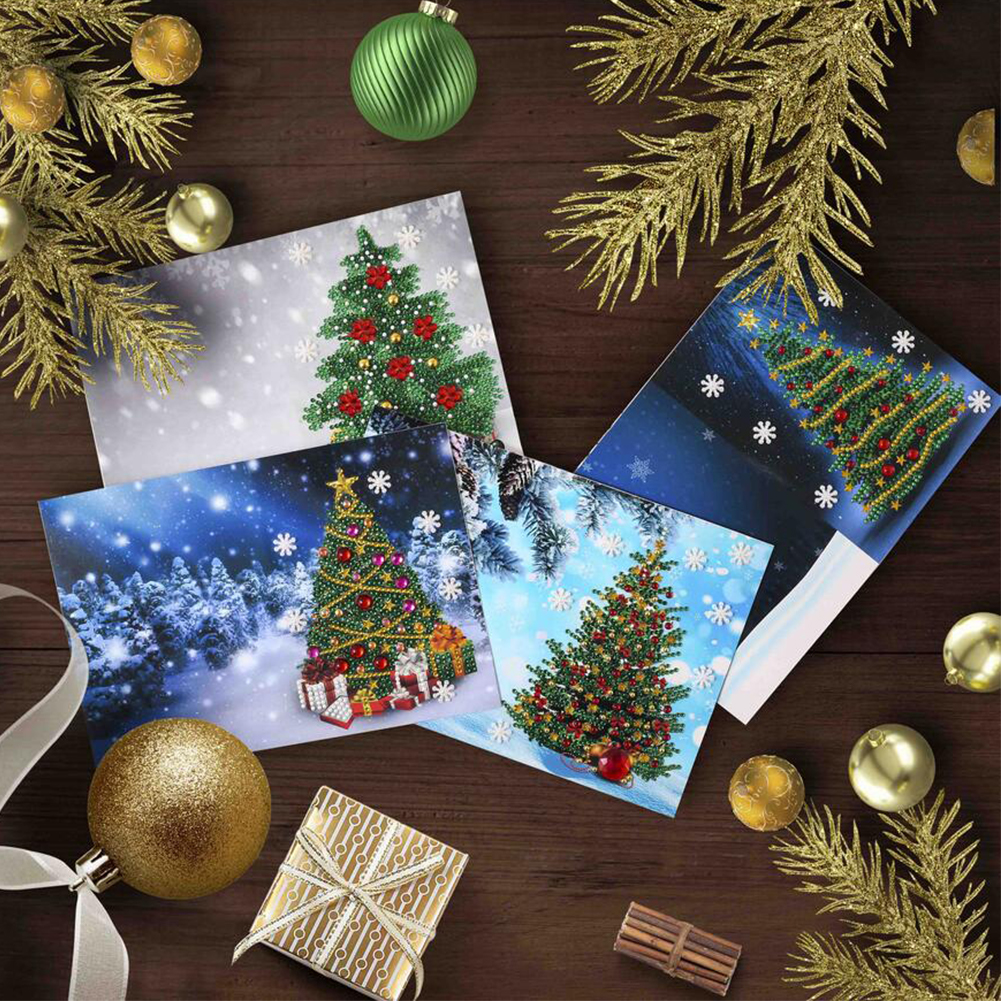 (Limited Stock)4pcs DIY Diamond Painting Greeting Card - Christmas Tree