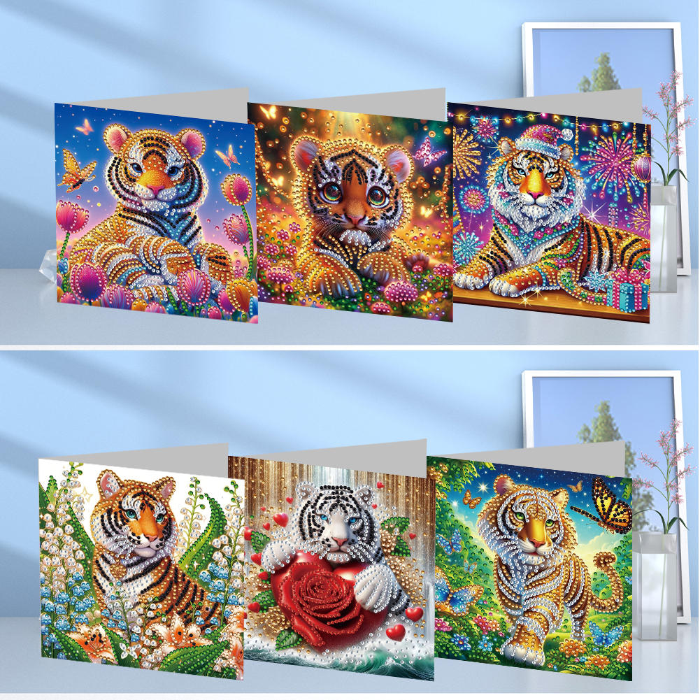 6Pcs DIY Diamond Painting Greeting Card - Tiger