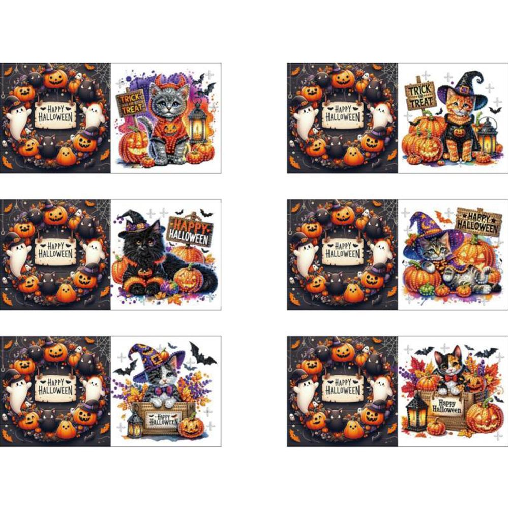 6Pcs DIY Diamond Painting Greeting Card - Halloween Cat