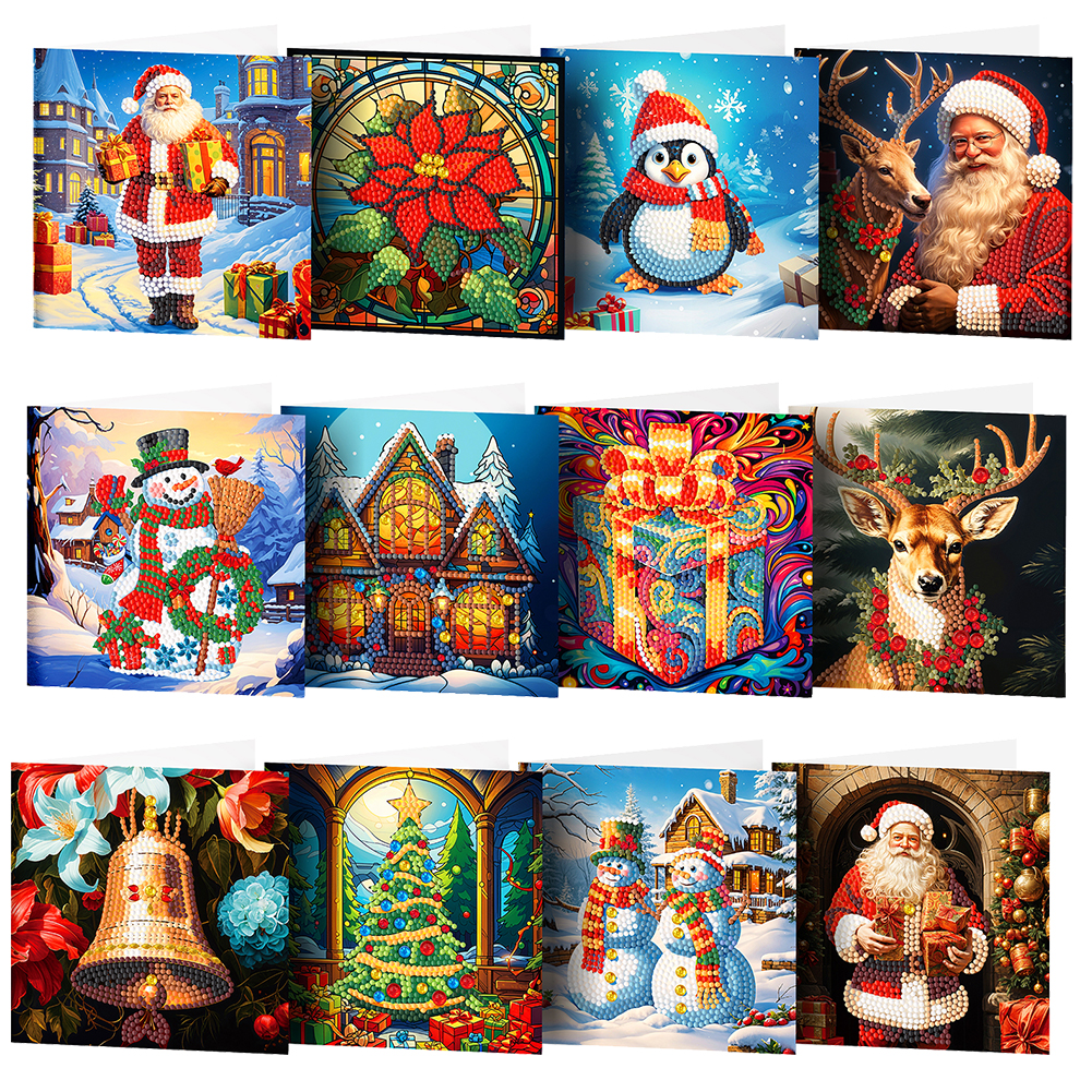 12Pcs DIY Diamond Painting Greeting Card - Christmas
