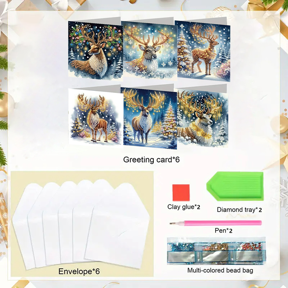 6Pcs DIY Diamond Painting Greeting Card - Elk