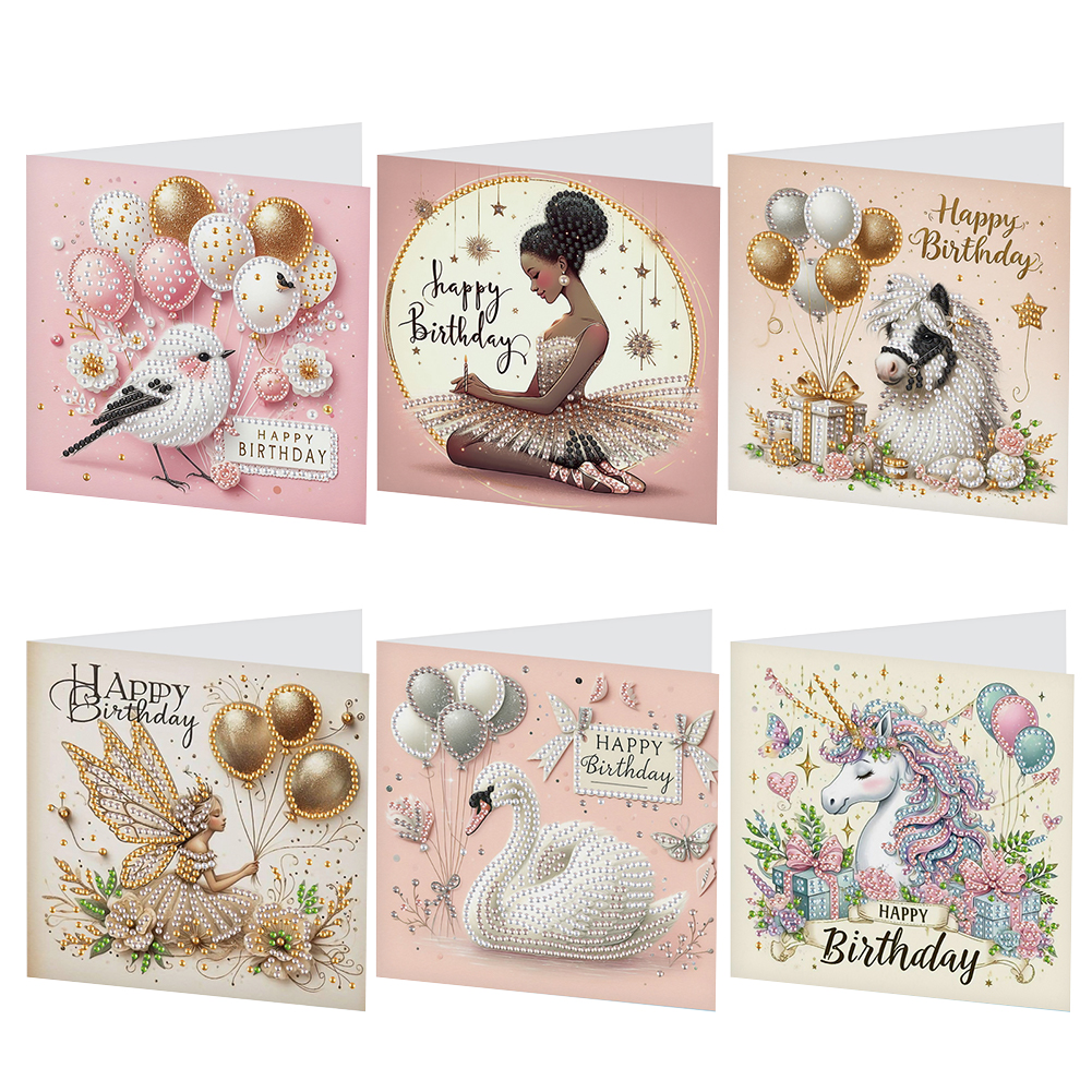 6Pcs DIY Diamond Painting Birthday Greeting Card - Birthday Animal for Adults