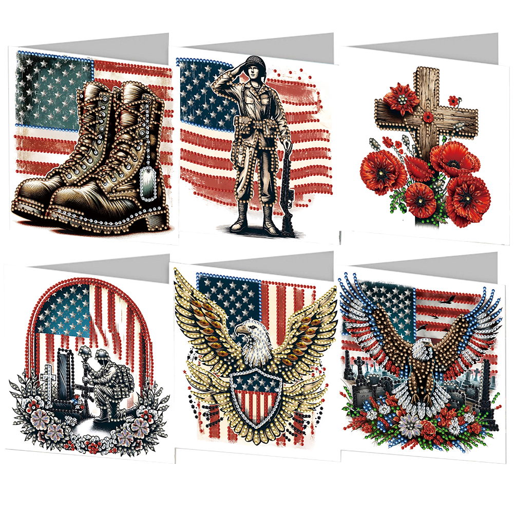 6Pcs DIY Diamond Painting Greeting Card - Independence Day