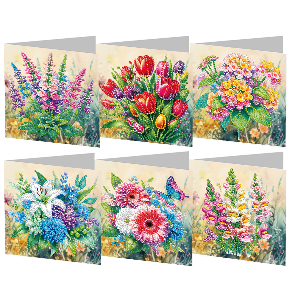 6Pcs DIY Diamond Painting Greeting Card - Flower