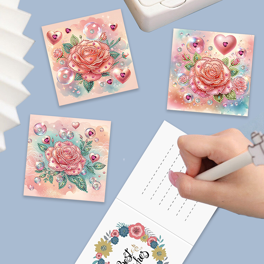 6pcs DIY Diamond Painting Greeting Card - Love Rose