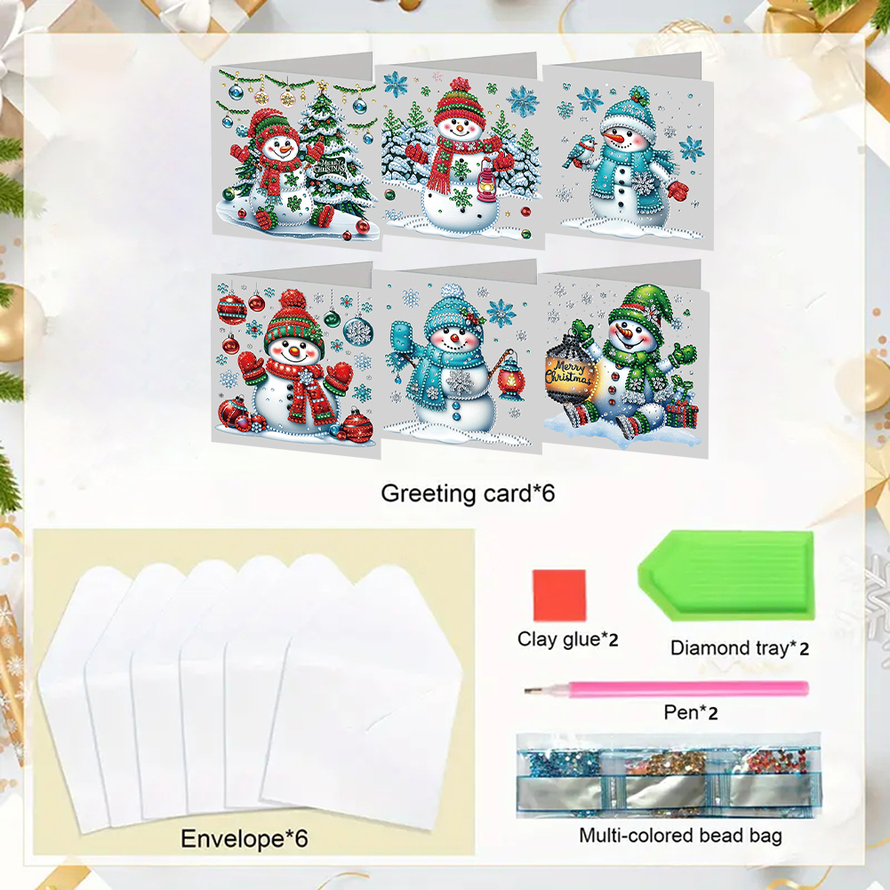 6Pcs DIY Diamond Painting Greeting Card - Snowman