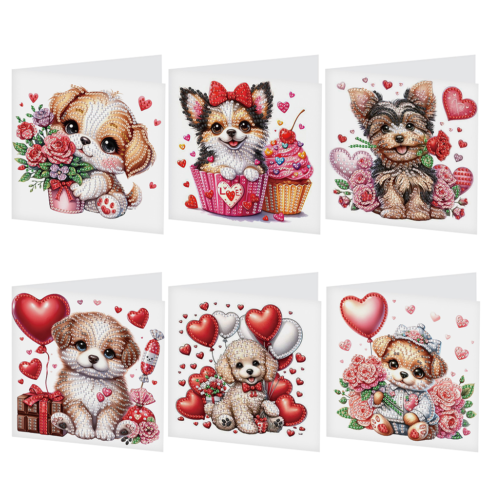6Pcs DIY Diamond Painting Greeting Card - Flower Puppy