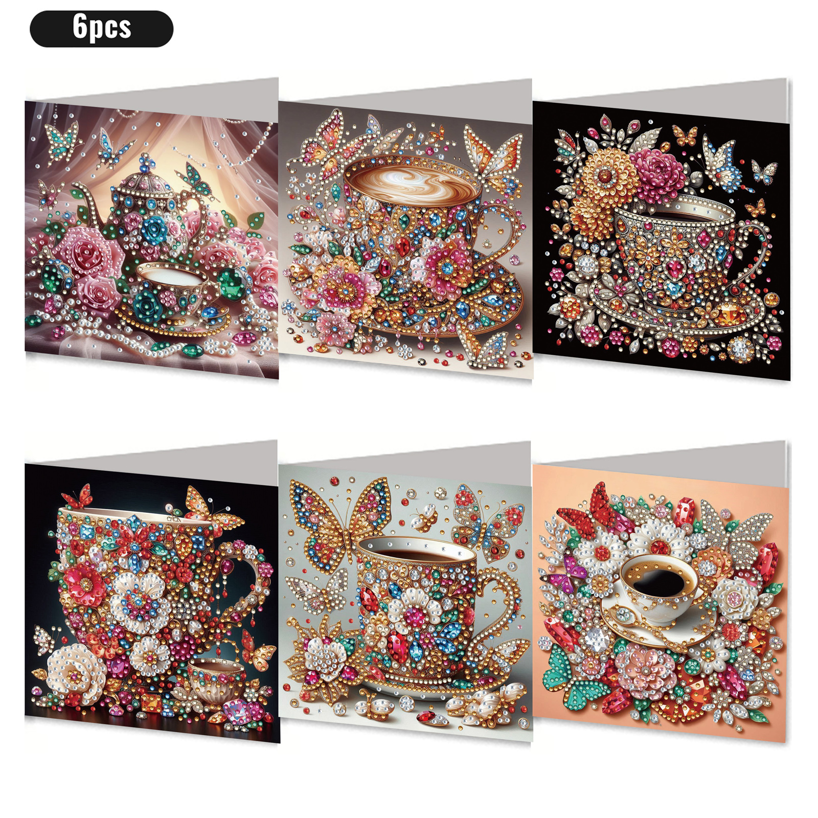 6Pcs DIY Diamond Painting Greeting Card - Coffee