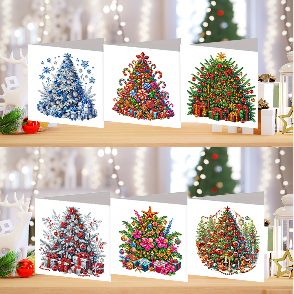 6Pcs DIY Diamond Painting Greeting Card - Christmas Tree