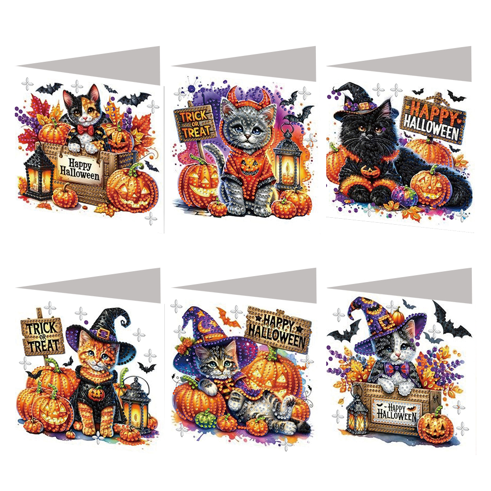 6Pcs DIY Diamond Painting Greeting Card - Halloween Cat