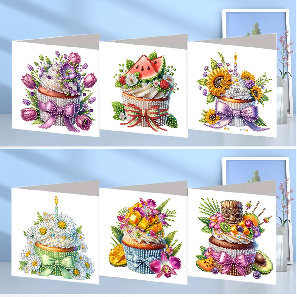 6Pcs DIY Diamond Painting Greeting Card - Cake Flower