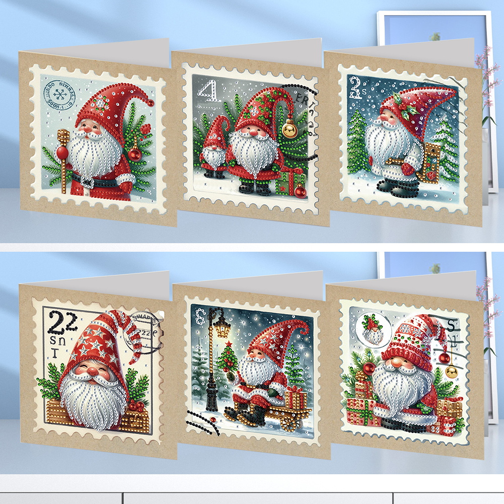 6Pcs DIY Diamond Painting Greeting Card - Gnome Stamp