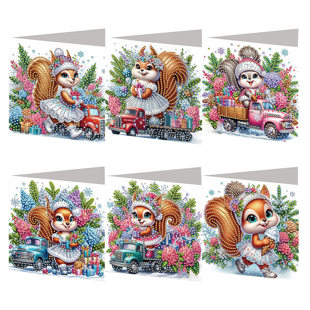 6Pcs DIY Diamond Painting Greeting Card - Squirrel