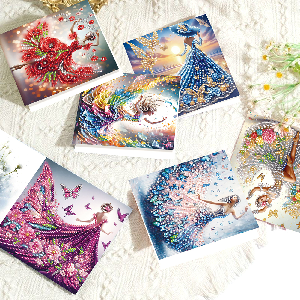 6Pcs DIY Diamond Painting Greeting Card - Dress Girl