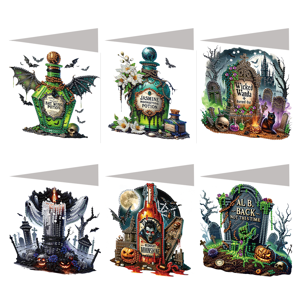 6Pcs DIY Diamond Painting Greeting Card - Halloween Designs