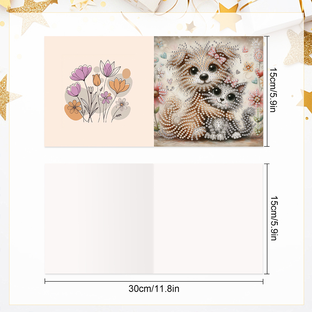 6Pcs DIY Diamond Painting Greeting Card - Cute Cat Dog