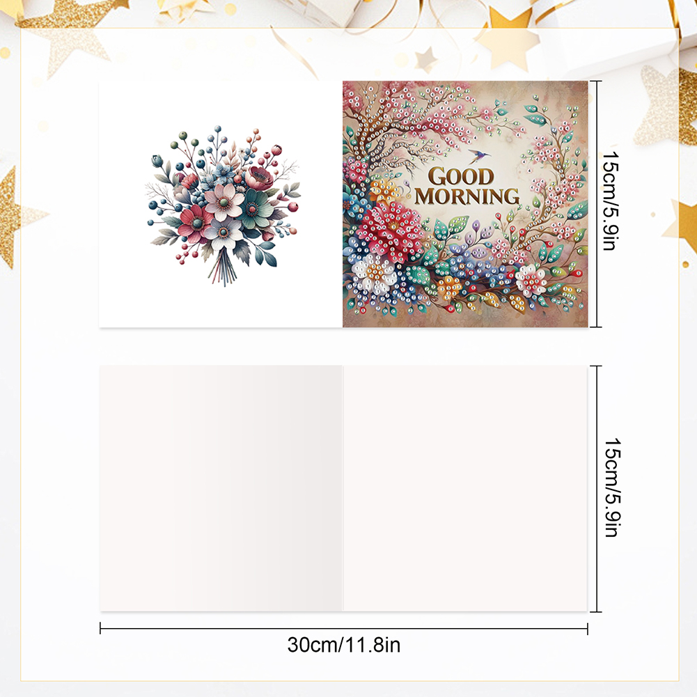 6Pcs DIY Diamond Painting Birthday Greeting Card - Good Morning Bouquet