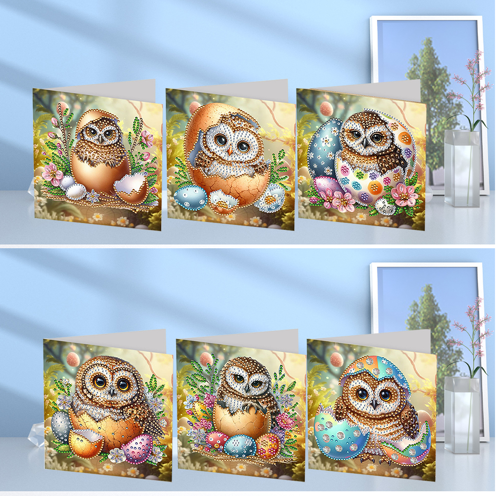 6pcs DIY Diamond Painting Greeting Card - Easter Egg Owls