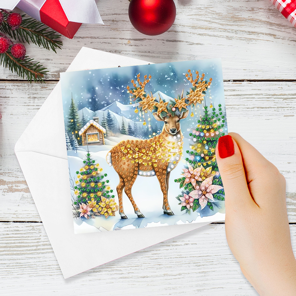 (Limited Stock)6Pcs DIY Diamond Painting Greeting Card - Christmas Reindeer