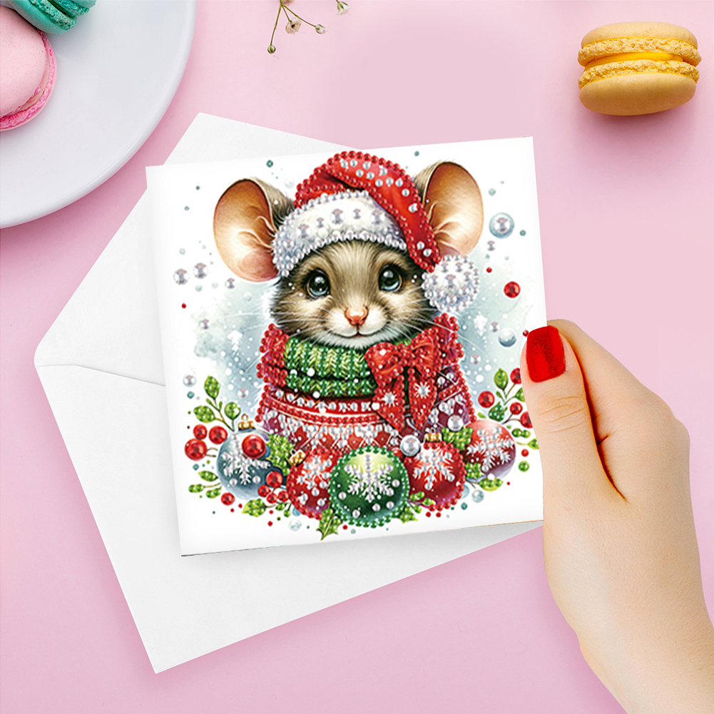 6Pcs DIY Diamond Painting Greeting Card - Xmas Mouse Yak