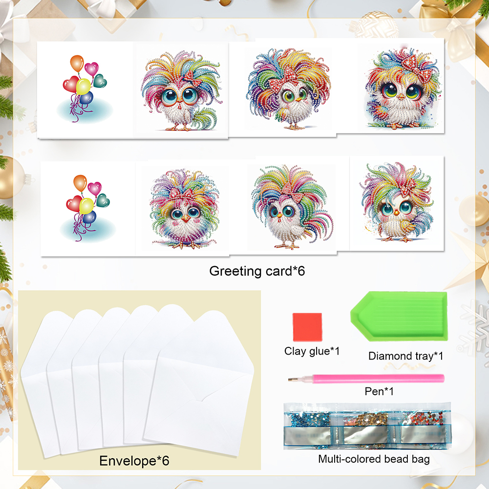 6Pcs DIY Diamond Painting Birthday Greeting Card - Funny Chicken