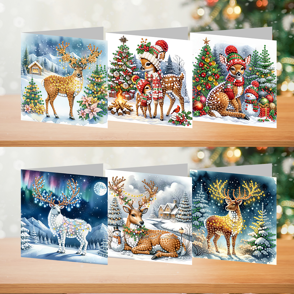 (Limited Stock)6Pcs DIY Diamond Painting Greeting Card - Christmas Reindeer