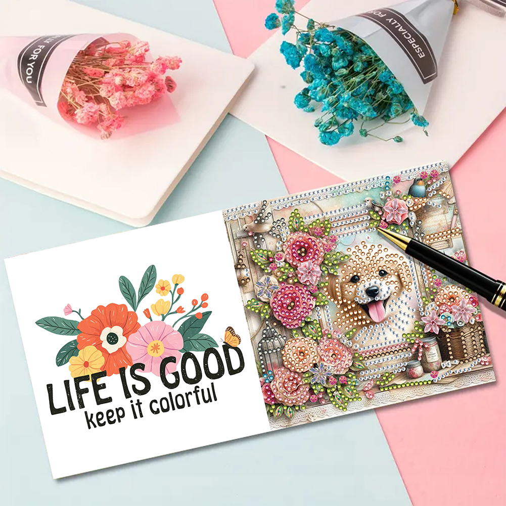 6Pcs DIY Diamond Painting Greeting Card - Dog Garden