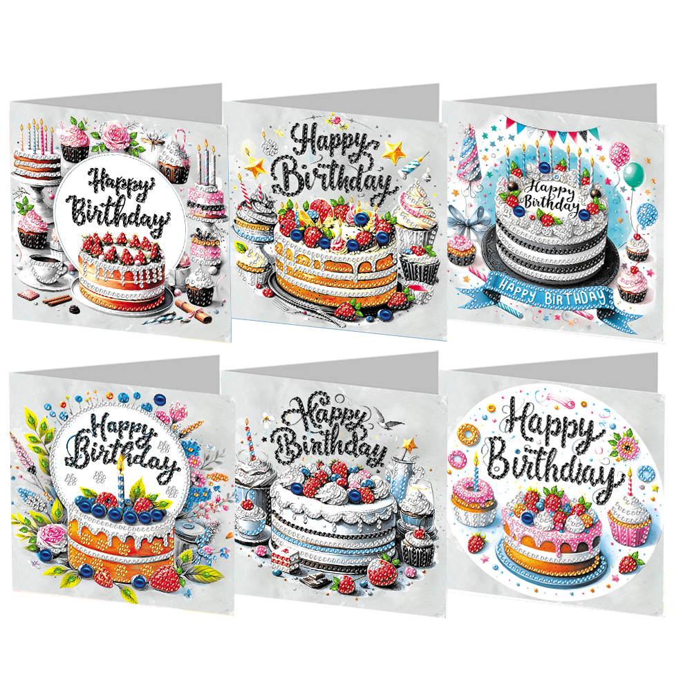6Pcs DIY Diamond Painting Greeting Card - Birthday