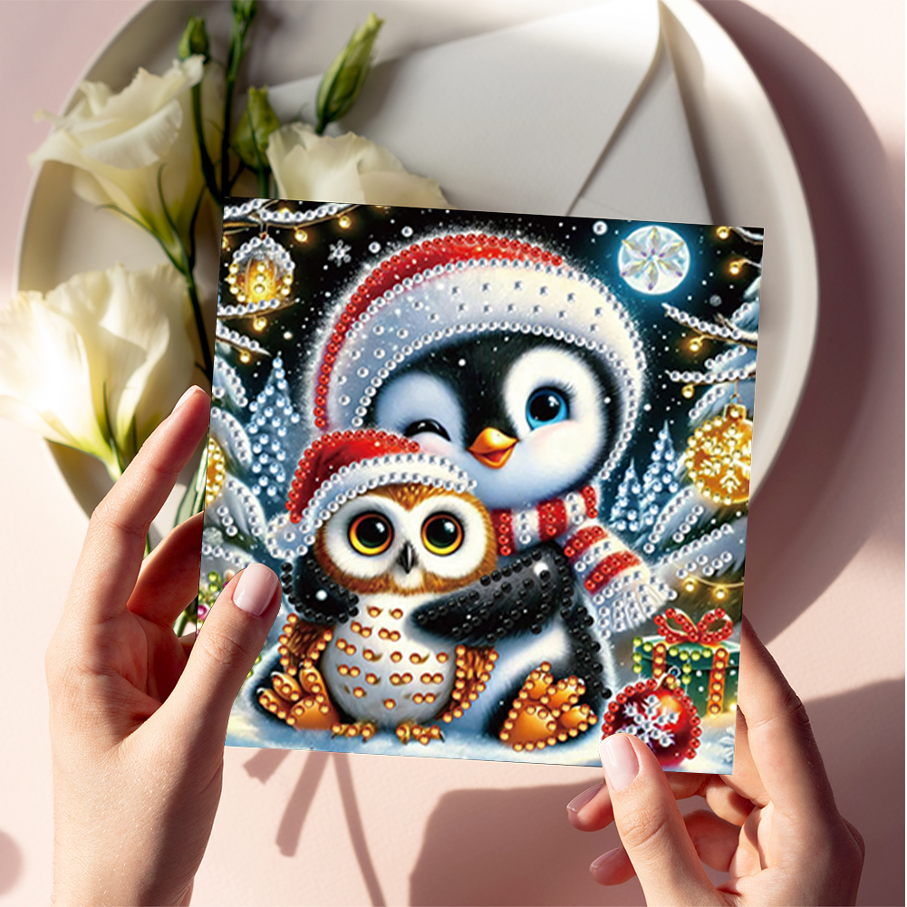 6Pcs DIY Diamond Painting Greeting Card - Christmas Penguin
