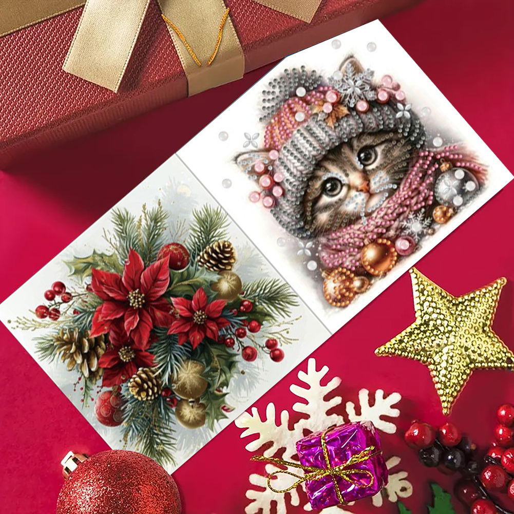 6Pcs DIY Diamond Painting Greeting Card - Christmas Cat
