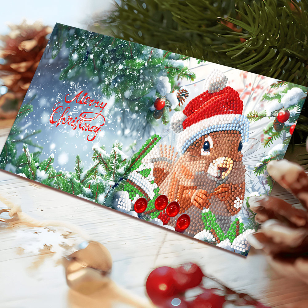 12Pcs DIY Diamond Painting Greeting Card -  Christmas Squirrel