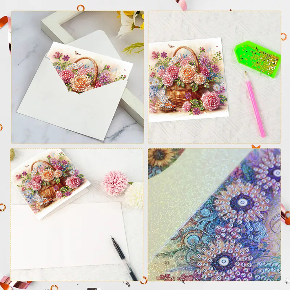 6Pcs DIY Diamond Painting Greeting Card - Bouquet