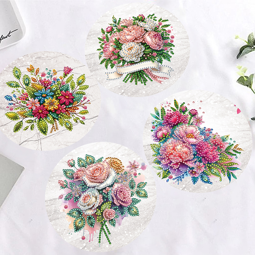 12Pcs DIY Diamond Painting Single-sided Greeting Card - Bouquet