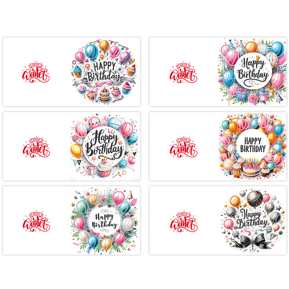 6Pcs DIY Diamond Painting Greeting Card - Birthday