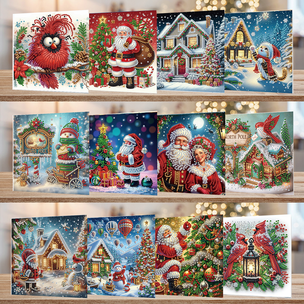 12Pcs DIY Diamond Painting Single-sided Greeting Card - Xmass