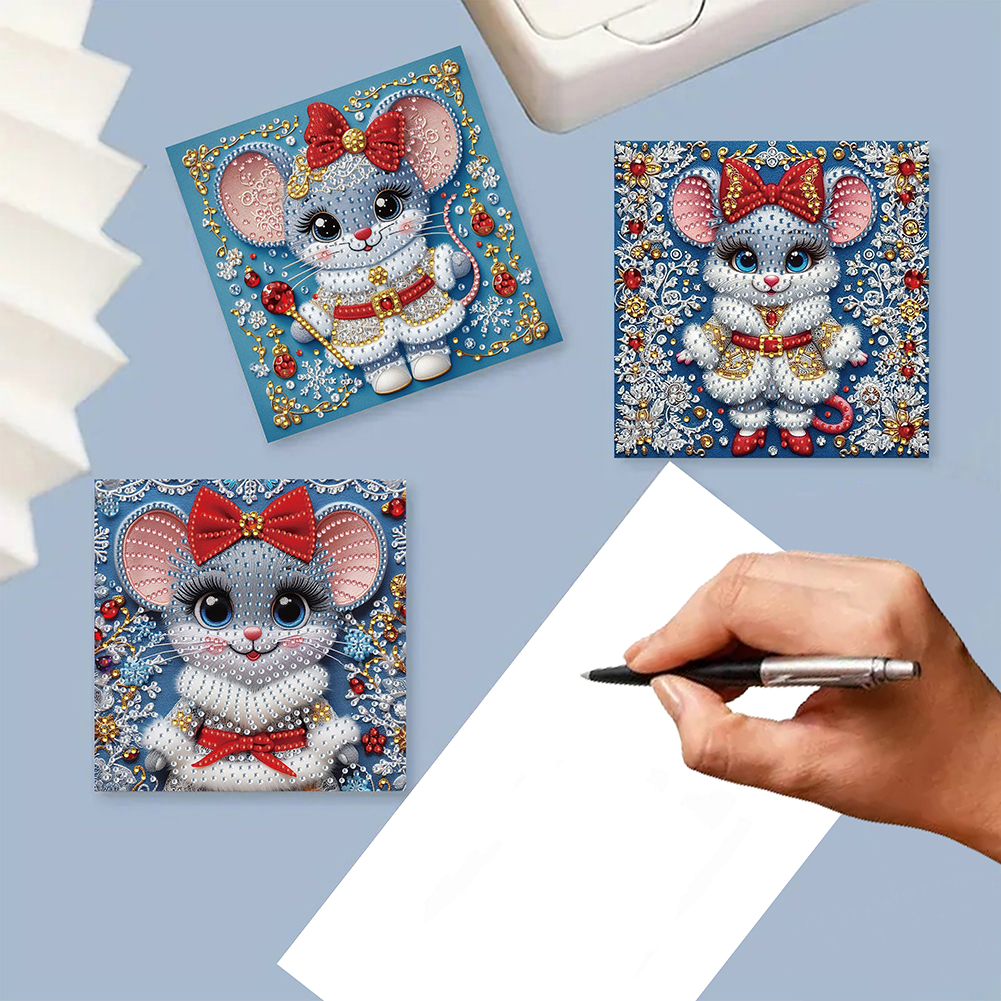 6Pcs DIY Diamond Painting Greeting Card - Xmas Mouse