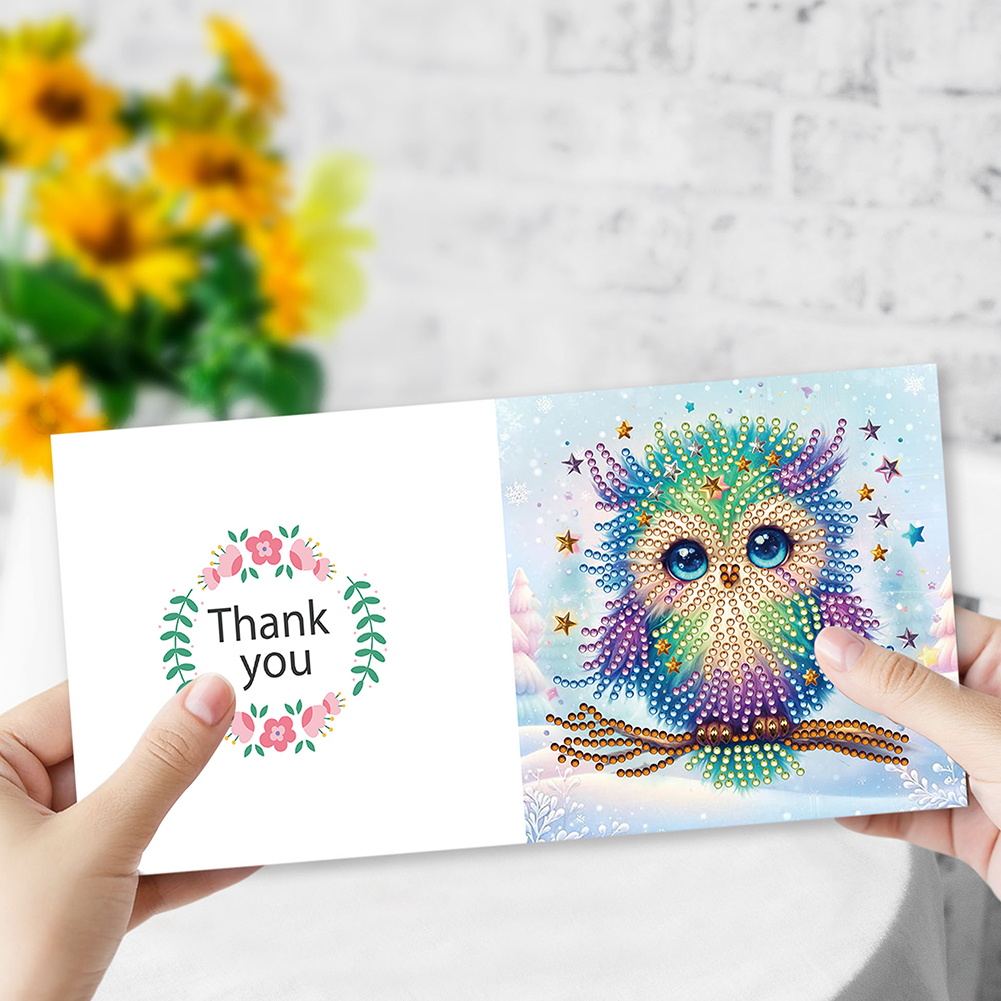 8Pcs DIY Diamond Painting Greeting Card - Snowy Owl