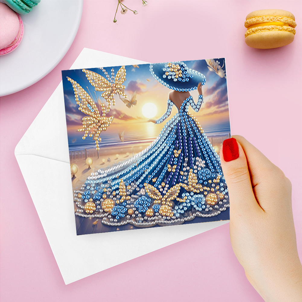 6Pcs DIY Diamond Painting Greeting Card - Dress Girl