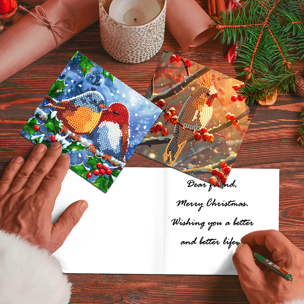 12Pcs DIY Diamond Painting Greeting Card -  Christmas Bird