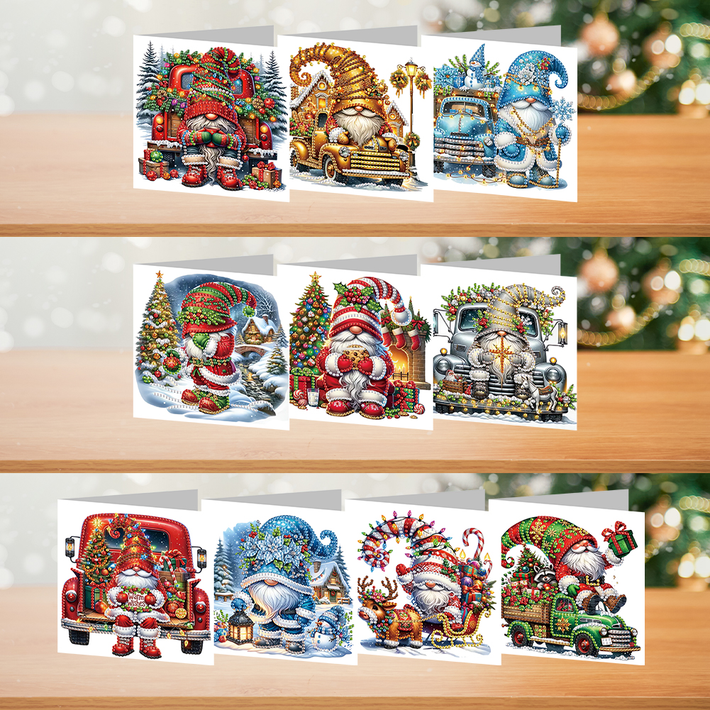 10Pcs DIY Diamond Painting Greeting Card - Merry Christmas Gnome