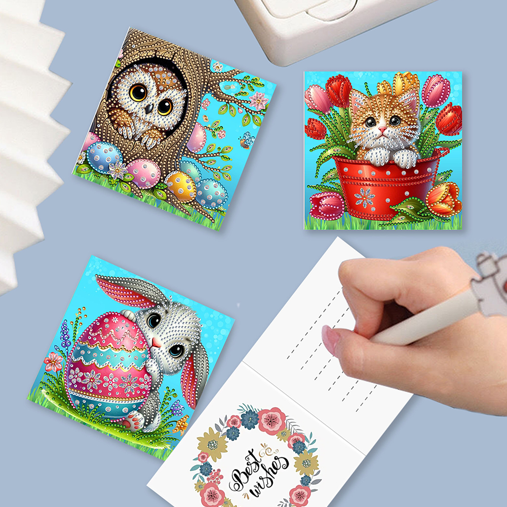 6pcs DIY Diamond Painting Greeting Card - Easter Animals