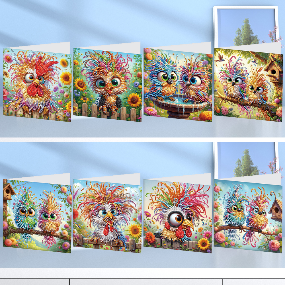 8Pcs DIY Diamond Painting Greeting Card - Humorous Bird